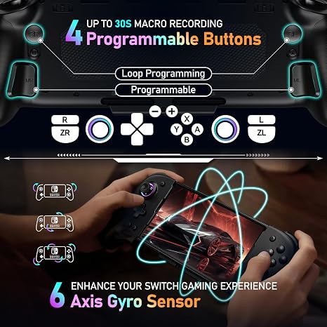 GMBACK Switch Controller Hall Effect Joysticks & 4 Looping Macro Buttons