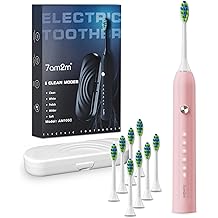 7AM2M Sonic Electric Toothbrush for Adults and Kids, with 8 Brush Heads and Travel Case,5 Modes with 2 Minutes Built in Smart Timer, One Charge Use for 90 Days, Rechargeable Toothbrushes(Pink)