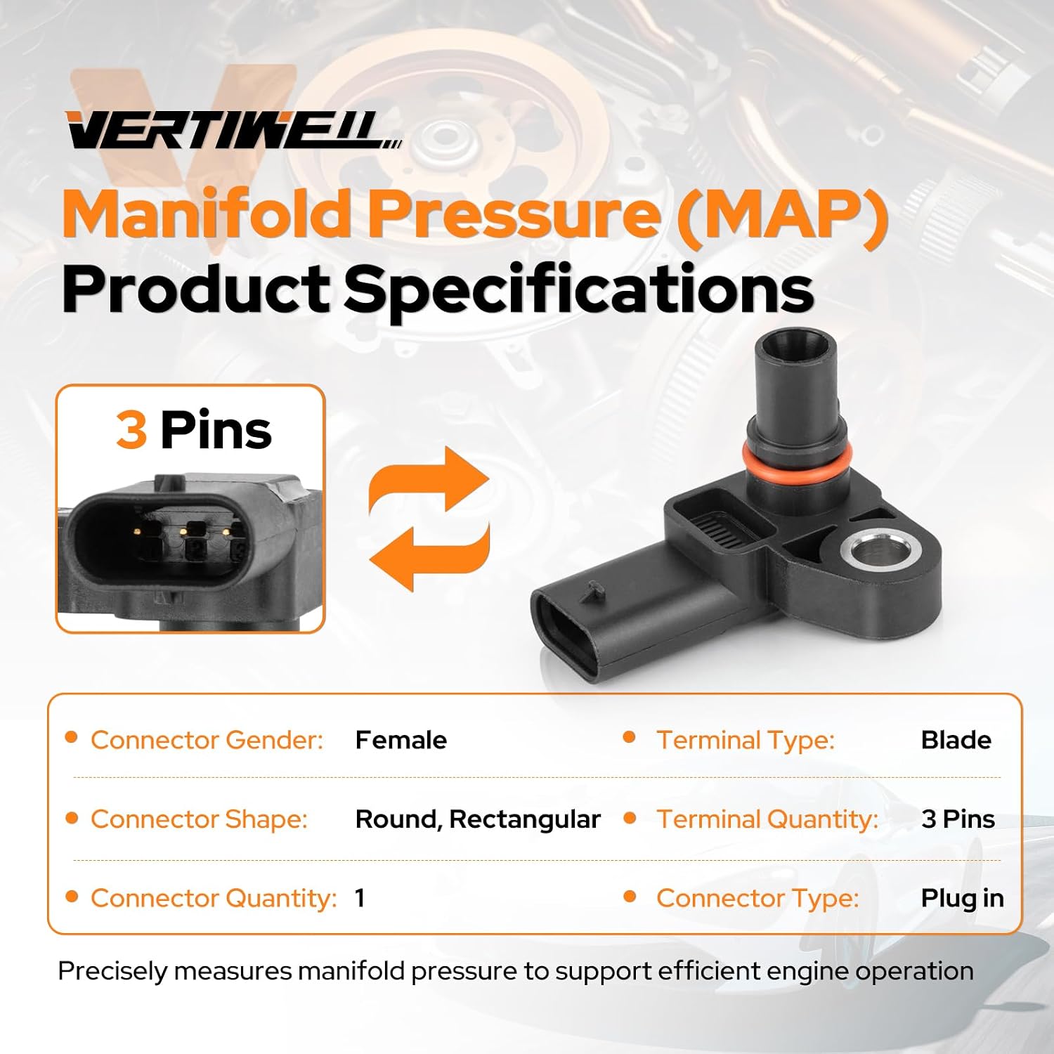 Manifold Absolute Pressure MAP Sensor Compatible with Mercedes-Benz CLA250 CLA45 AMG 2.0L 4l 2014 2015 2016 Replaces AS648 0091532228