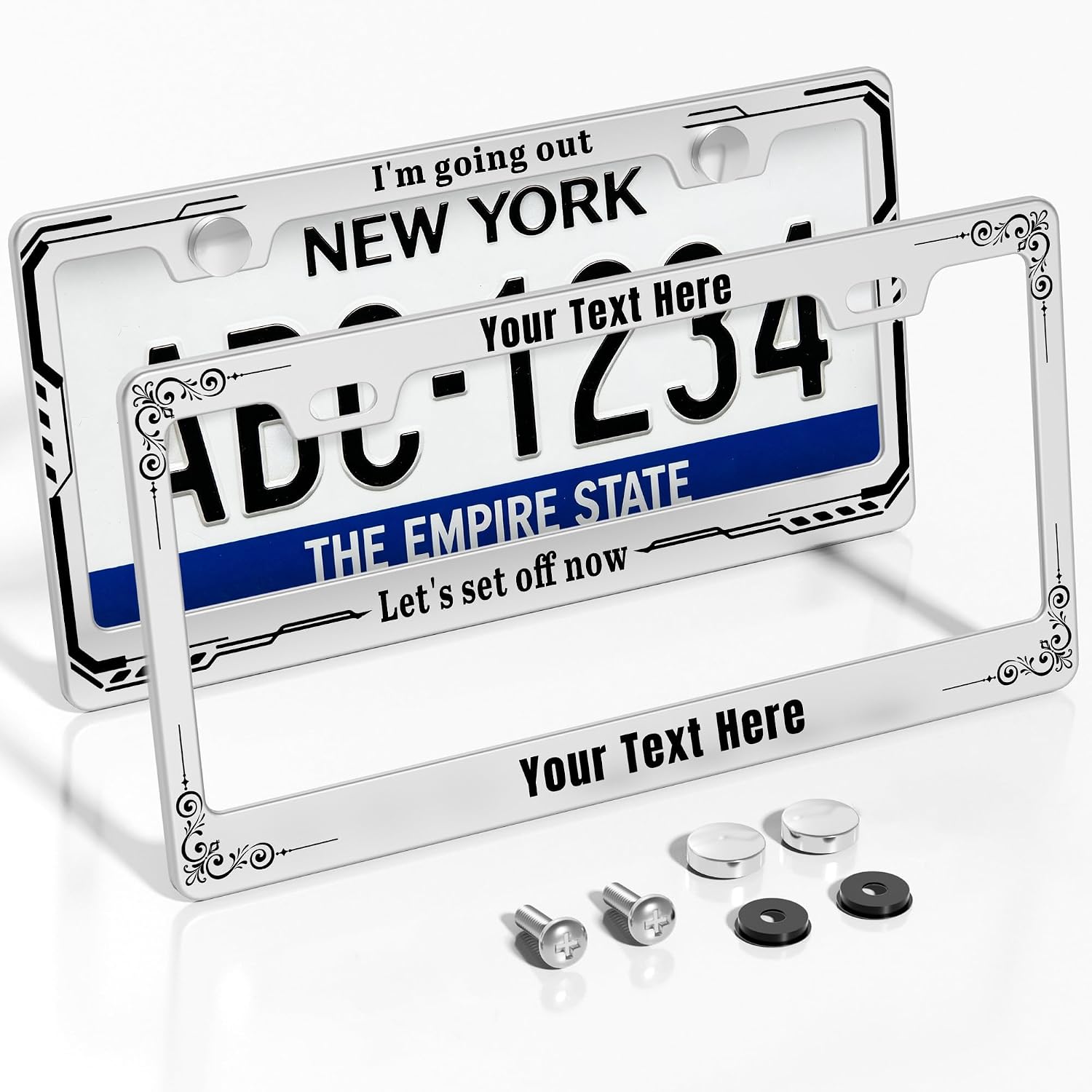 Custom License Plate Frame, Rust-Proof Stainless Steel Car License Plate Holder for Front or Rear, Standard Size Including Screws and Other Accessories for Cars/Trucks/SUVs (Sliver, 2 Holes)