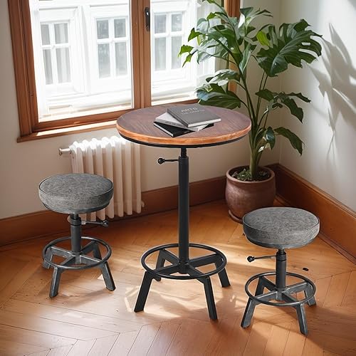 Miniatura 4 de Vintage Short Bar Stools Swivel PU Seat 15-21inch Height Adjustable Extra Guest Chair Kitchen Island Counter Stool(Set of 2)