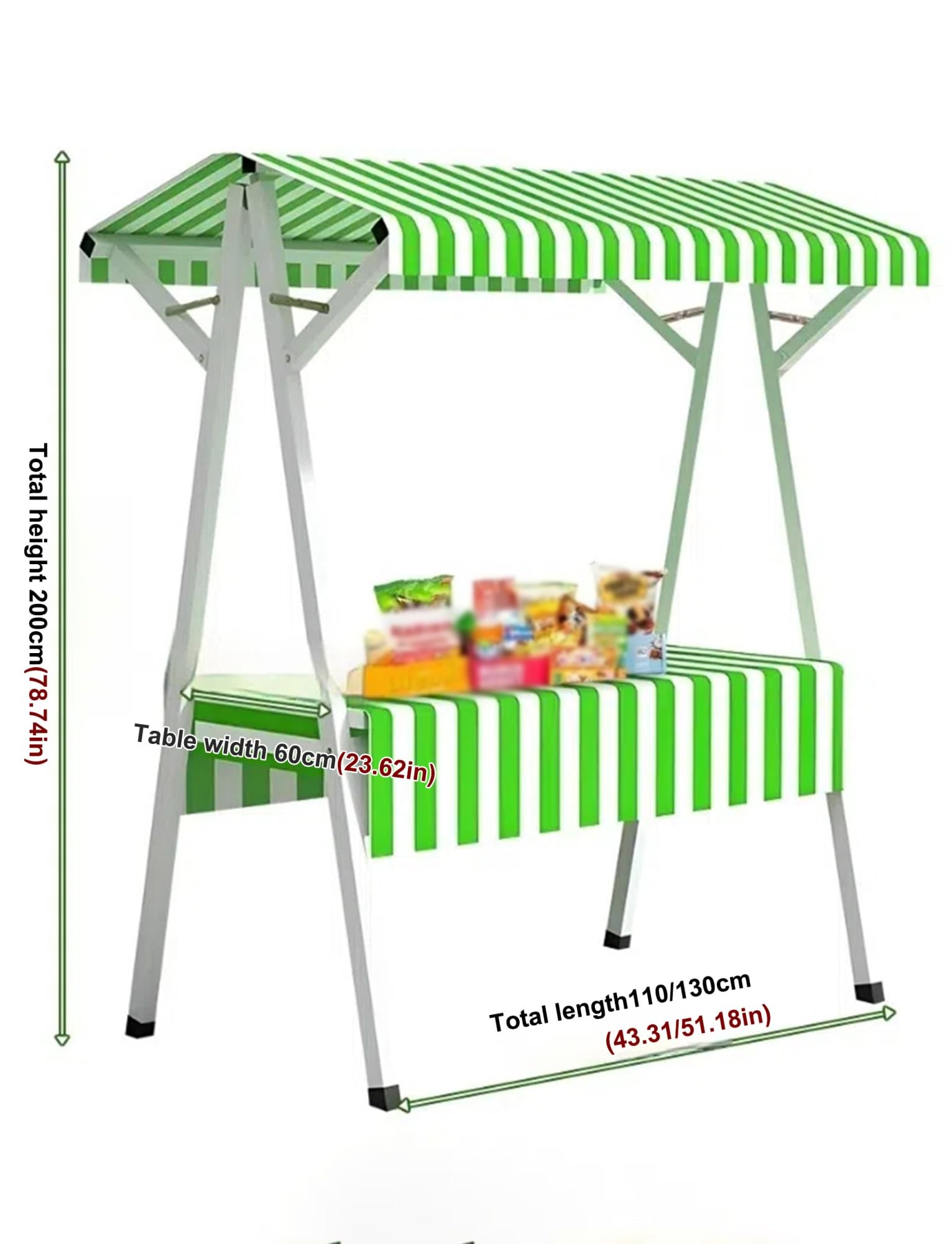 Puesto de Mercado agrícola, Puesto de Venta Ambulante, Carrito móvil de Comida callejera, Carrito de 4 Ruedas con toldo (130 x 60 x 200 cm)