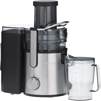 SEVERIN Licuadora eléctrica con recipiente, tubo de llenado XXL y 2 velocidades, licuadora extractora de 1,1 L de zumo y 2,5 L de pulpa, extractor de zumo de 800W, negro, ES 3570