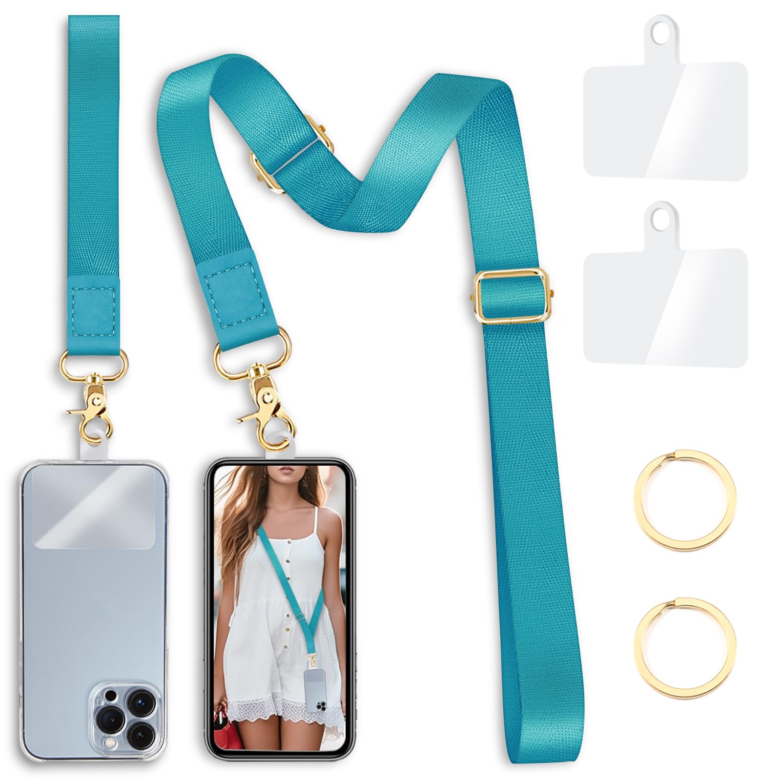 Yonlevres Phone Lanyard Crossbody Strap Wrist Neck Adjustable Women Blue