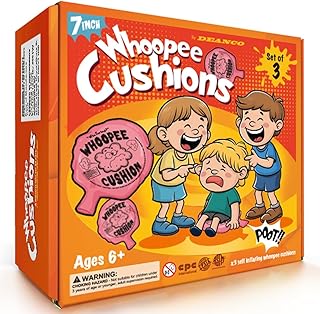 DEANCO Whoopee Cushion 3 Pack - Three 7 inch Self-Inflating Whoopee Cusions Premium Rubber for Louder Fart Sound, Gag Gifts for Kids and Adults, April Fools Pranks