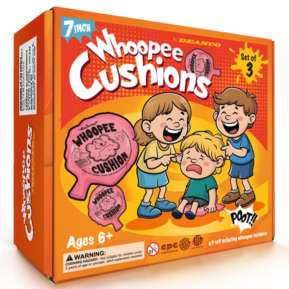 Whoopie Cushion 3 Pack – Three 7 inch Self-Inflating Whoopee Cusions Premium Rubber for Louder Fart Sound, Gag Gifts for Kids and Adults, April Fools Pranks