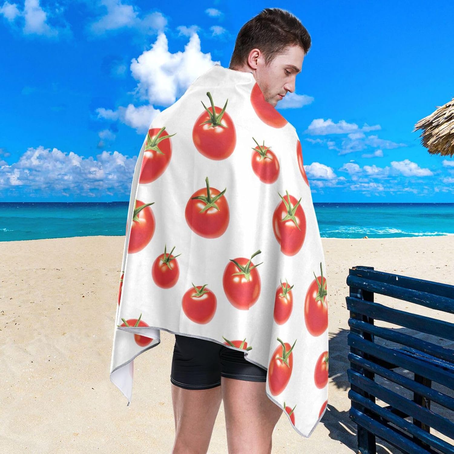 senya Thin Beach Towels Cloth for Women Men, Tomato Pattern Swim Towels Oversized Quick Dry for Travel Beach Swim Pool Gym