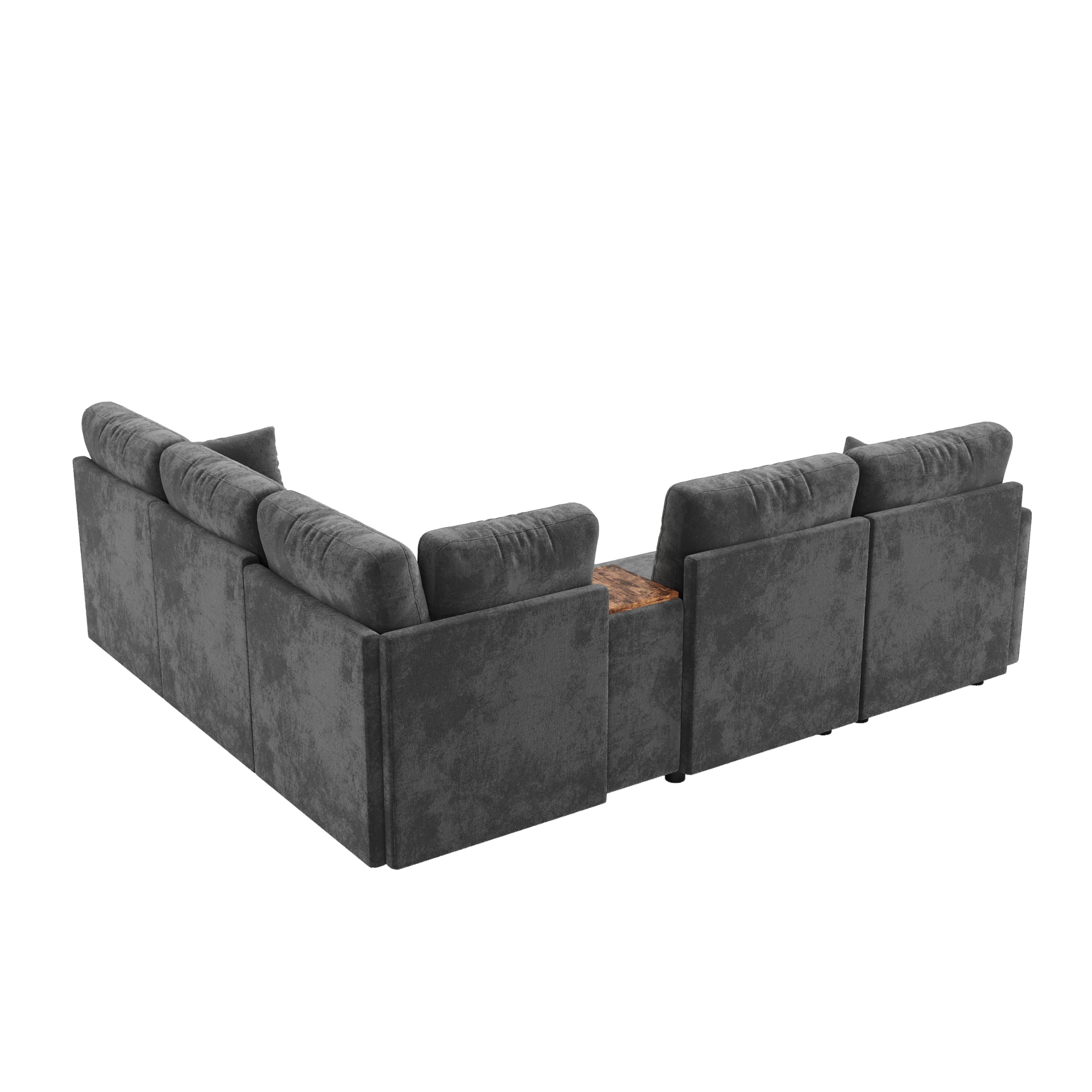 Sapgaks Canapé d'angle en Forme de L avec USB et Porte-gobelet,Canapé modulaire 5 Places avec Console Centrale Rabattable et Espace de Stockage,Canapé Nuage,Convient pour Le Salon et la Chambre,Gris