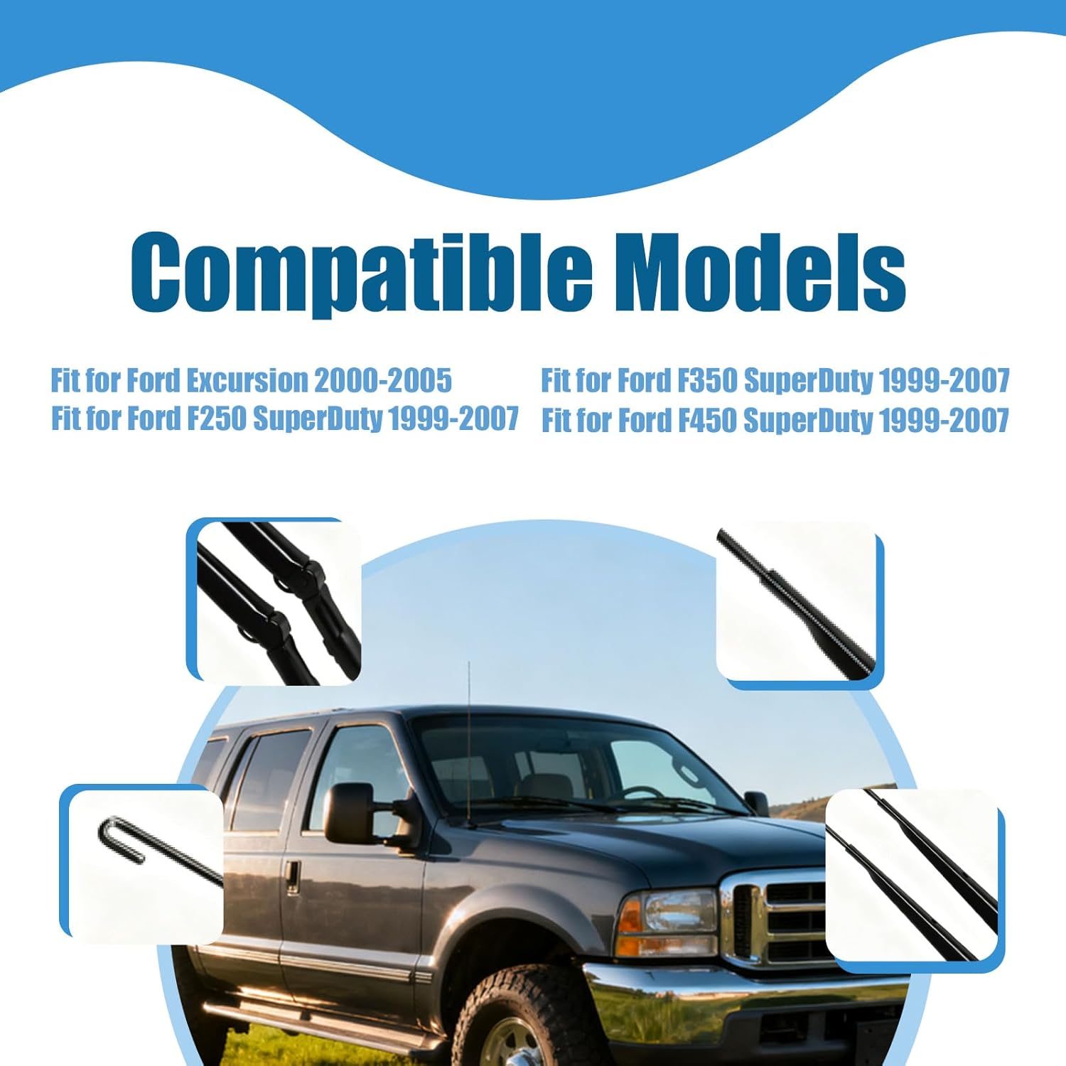 F81Z17527AA Front Windshield Wiper Arm Replacement Kit Compatible with Excursion 2000 2001 2002 2003 2004 2005 for F250 F350 F450 Superduty 1999 2000 2001 2002 2003 2004 2005 2006 2007 Right Left Side