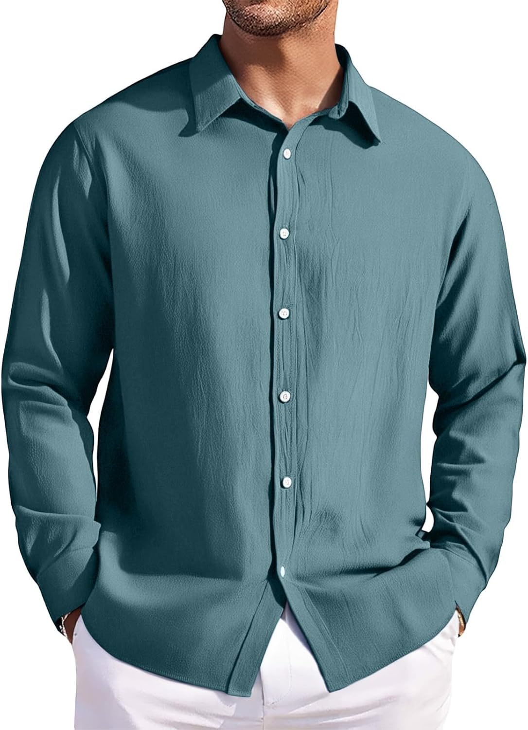 Ymosrh Men's Button Up Fall Shirts Long Sleeve Solid Casual Button Down Collar Dress Shirts, S-2XL