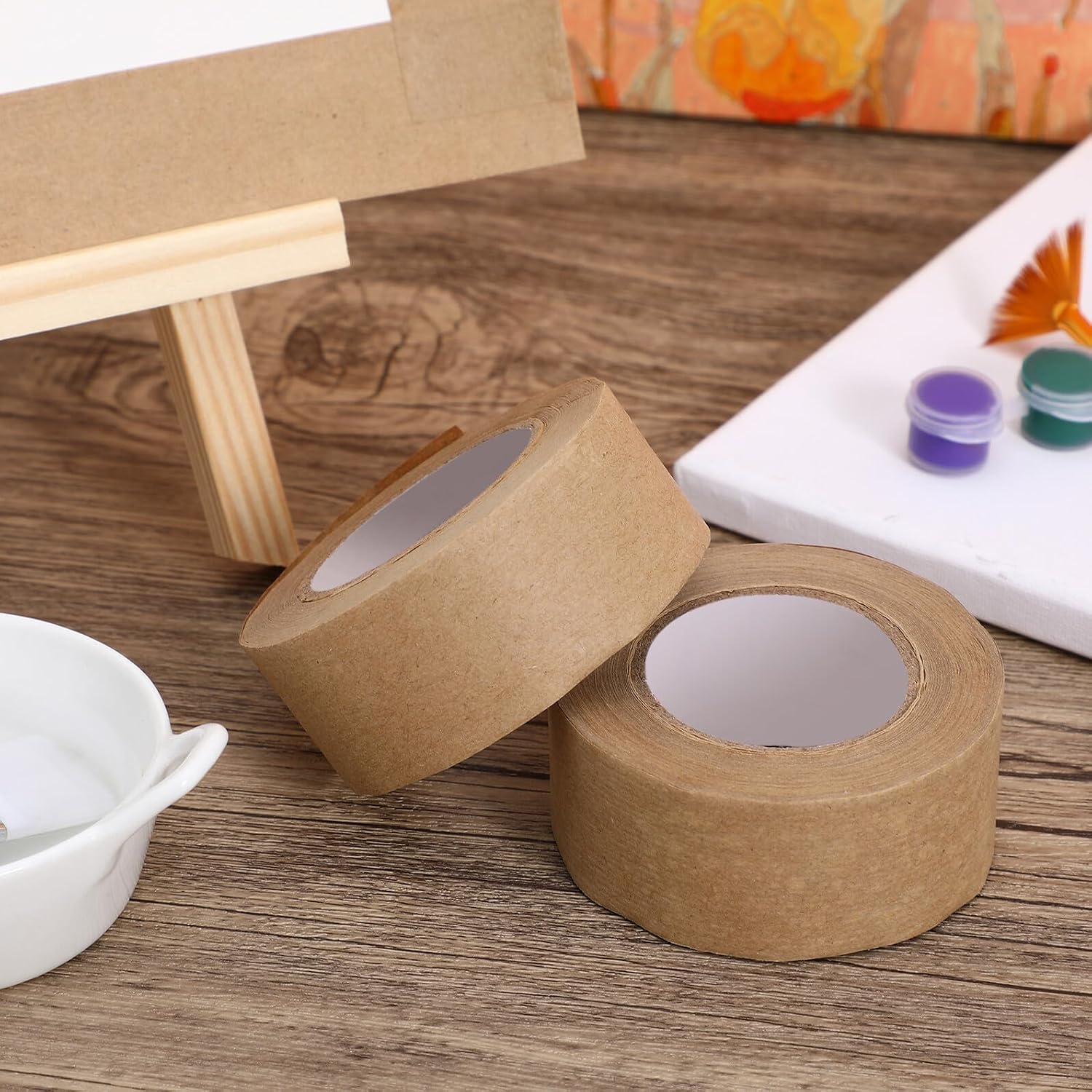 Alipis 2 Rolls Water Activated Picture Frame Backing Tape Writable Kraft Paper Sealing Tape for Artwork Preservation Strong Adhesive for Watercolor Paintings Tearable for Framing and