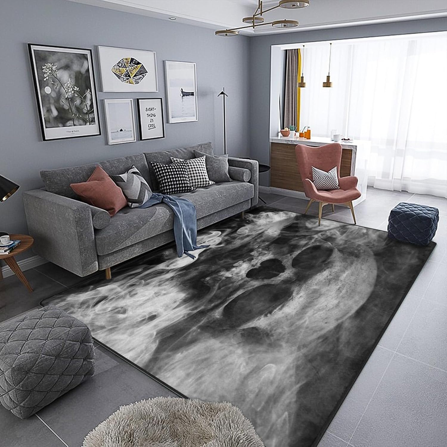ALALAL Smoke Sugar Skull Area Rug, Rug for Living Room Soft Durable Rugs Carpet for Bedroom 5'x7' Grey/Black 60x 84 in