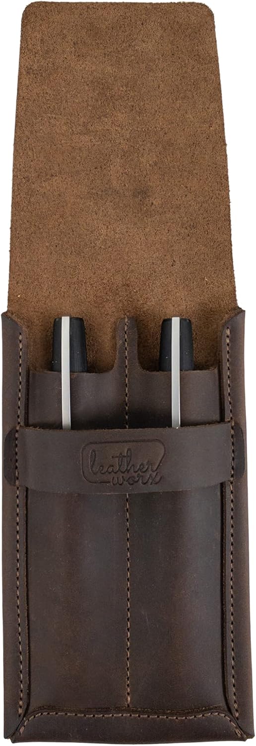 Double Pen Case Handmade from Full Grain Leather - Bourbon Brown