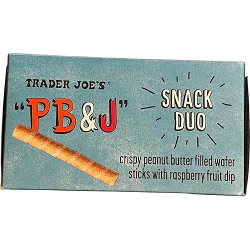 Miniatura 4 de Trader Joes PB&J - Palitos de oblea rellenos de mantequilla de maní crujientes con salsa de fruta de frambuesa, una caja de 6 paquetes, total de