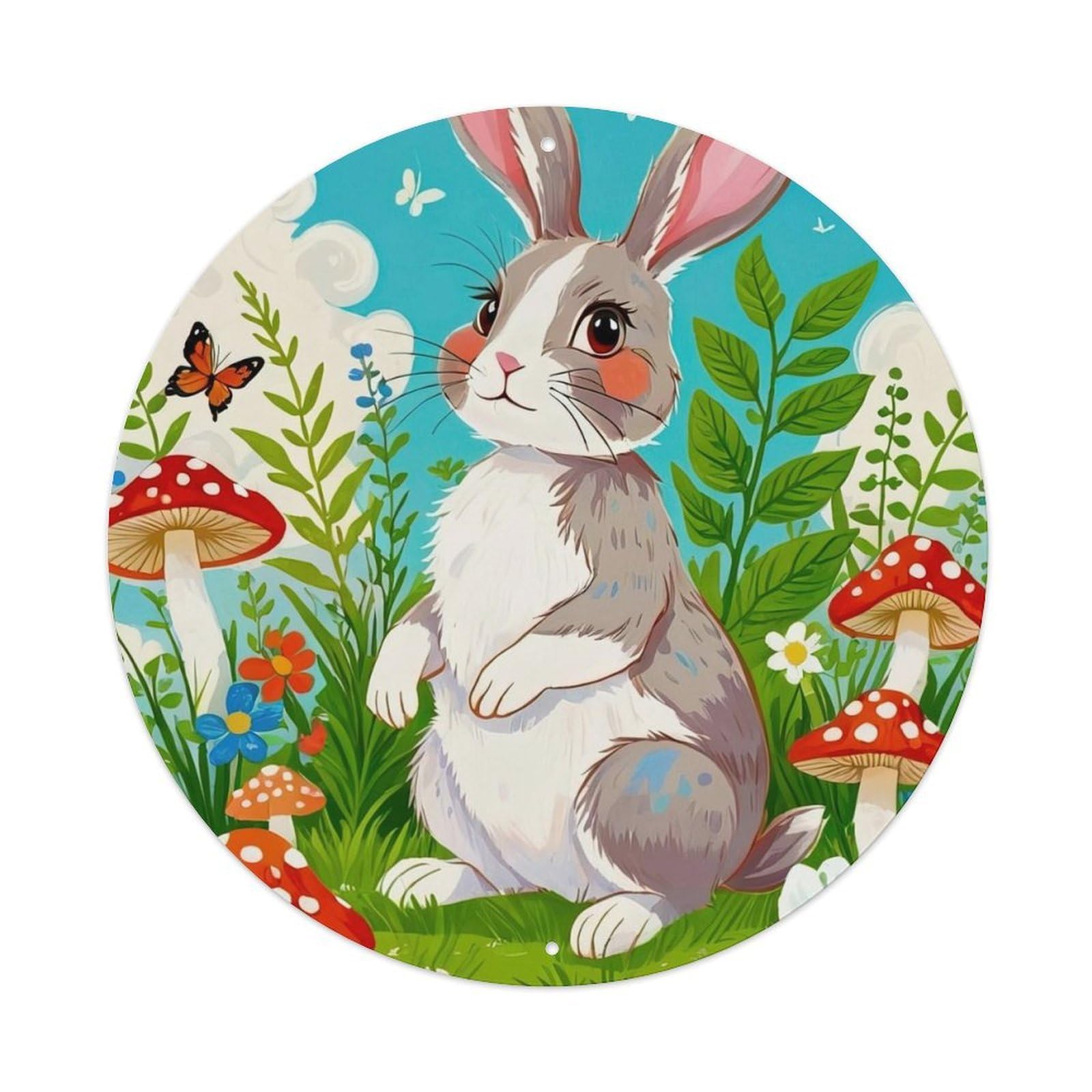 Animal Little Grey Rabbit in The Meadow Vintage Metal Tin Sign Plaque Wall Decor for Cafe, Club Bar, Office, Garden Metal Poster 8x8Inch