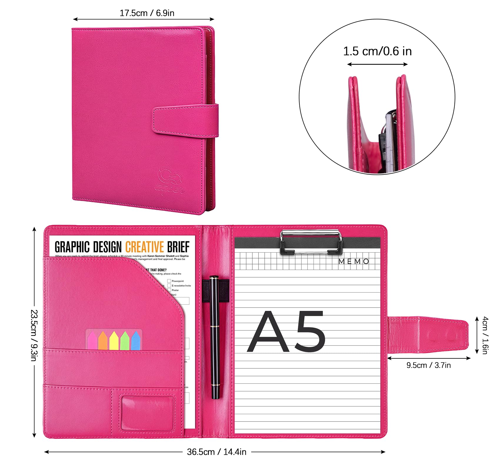 Porte Document A5 Cuir Conférencier Avec Fermeture Magnétique - Portfolio Bloc Note Et Pince Pour Réunions