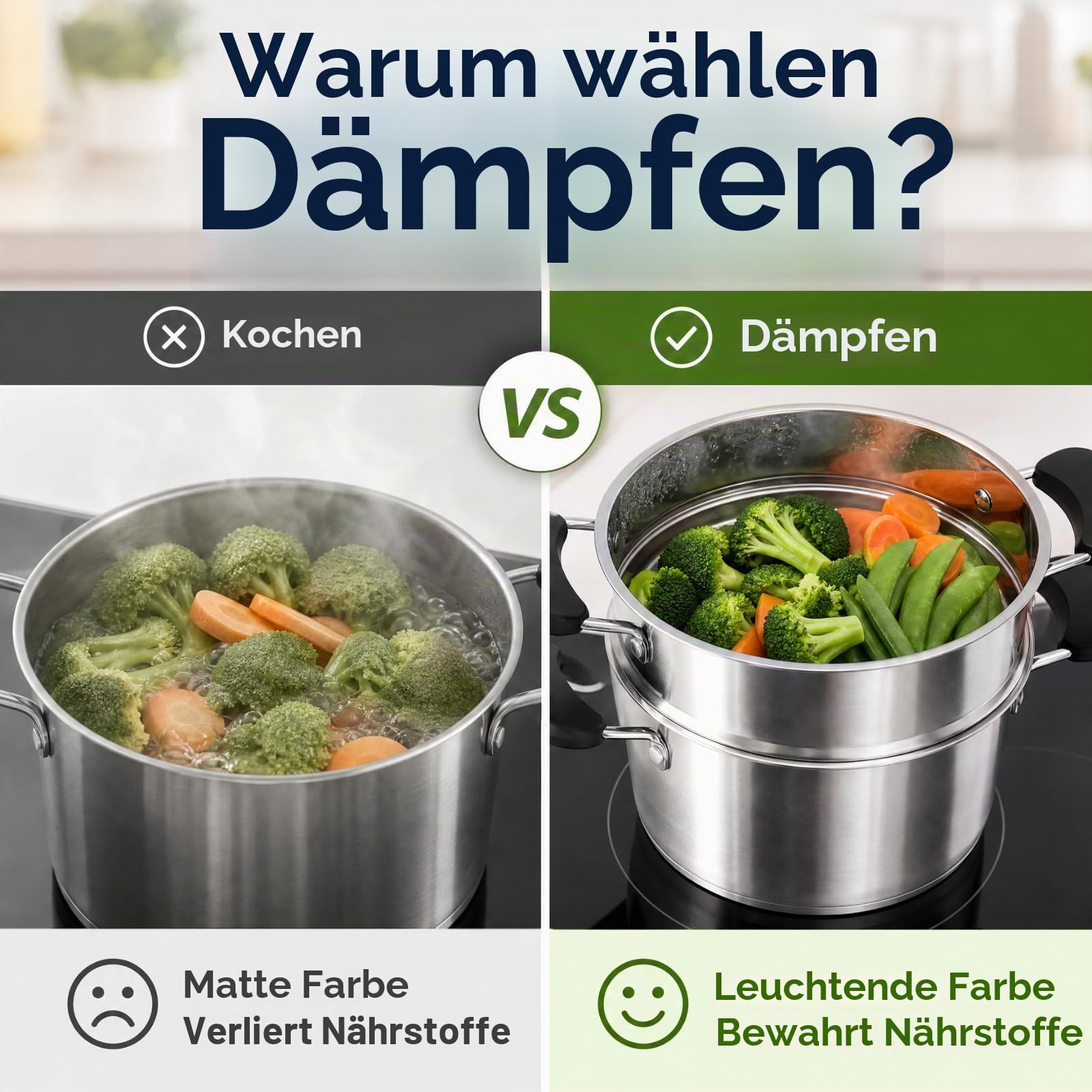 ZENFUN Edelstahl Dampfgartopf mit Korb, 1,6 Liter Suppentopf mit Glasdeckel, Mini Dampftopf Kochgeschirr mit Griff für Gemüse, Soße für Herd, Induktion, Gas, Elektro, Grill