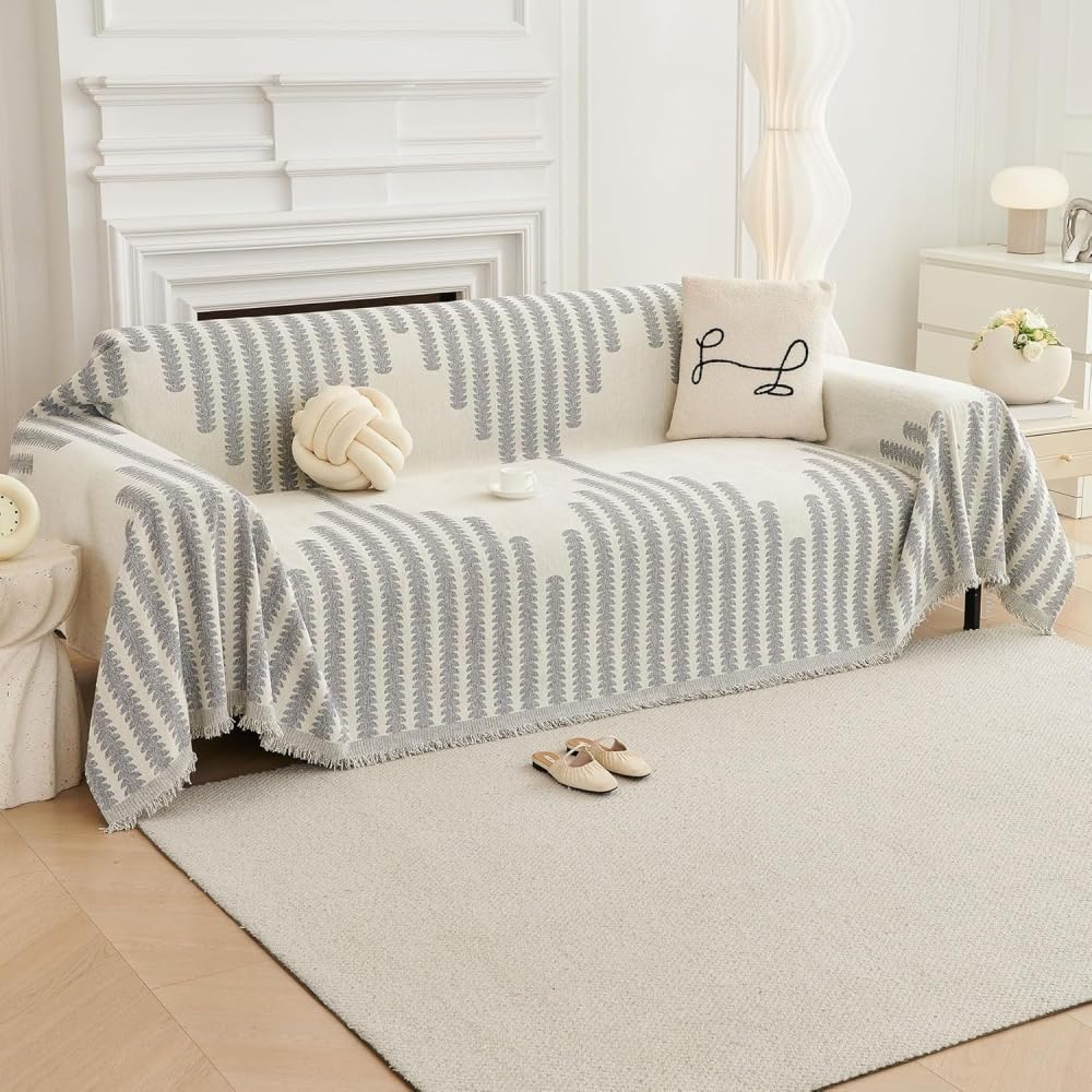 Stylista Premium Reversible Double Sided Sofa Throw Cover- Ultra Soft, Modern Patterned and Decorative Cover for All Sofa Types, 3-Seater, Grey-image-1