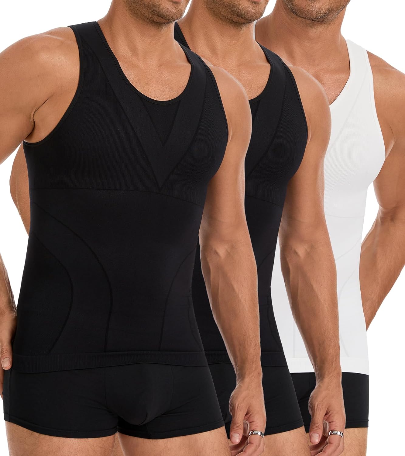 3 Pack Compression Shirt Men Body Shaper Workout Tank Top Shapewear Tummy Control Vest Sleeveless Slimming Undershirts
