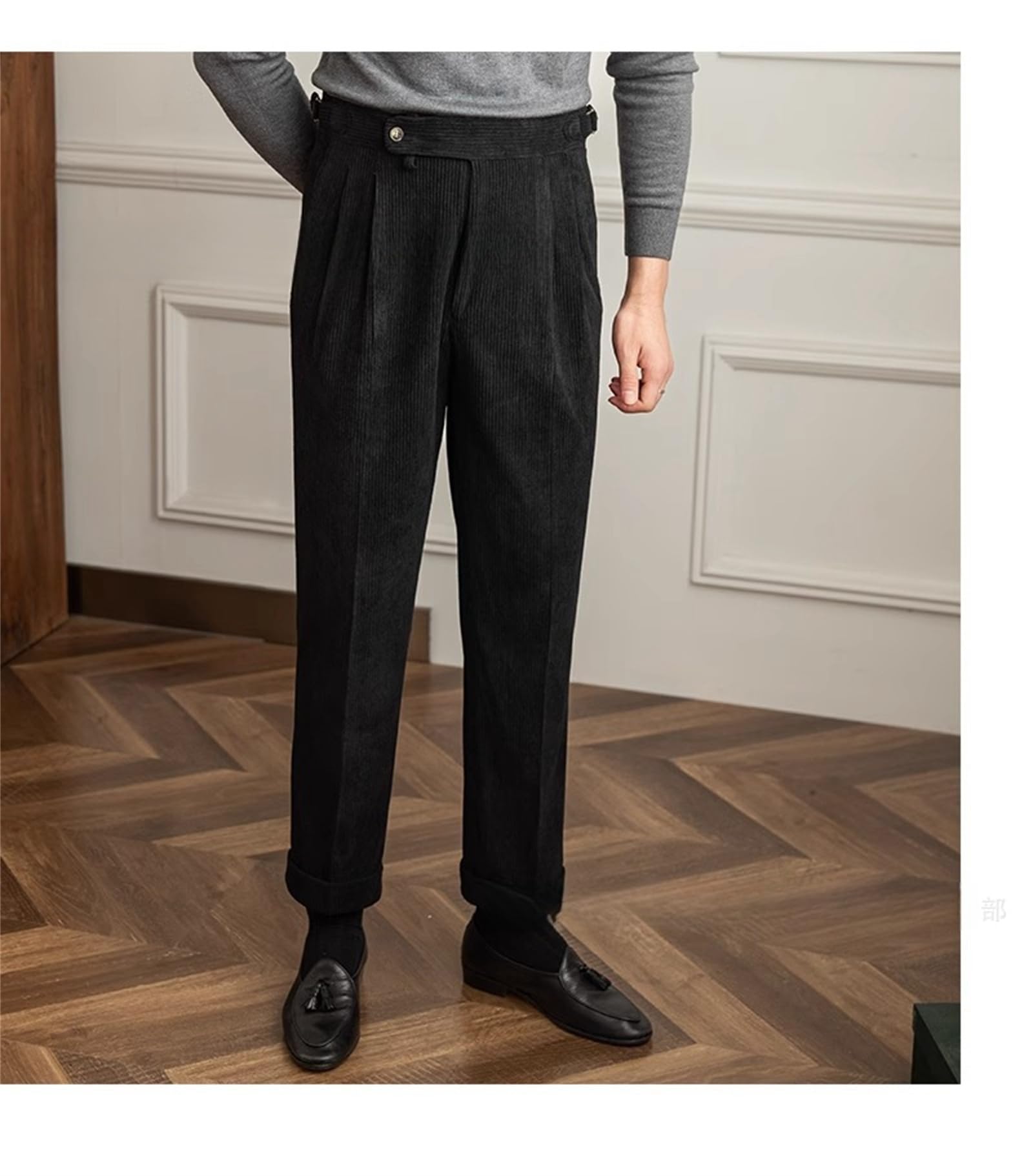Pantalon en tweed taille haute pour homme - Pantalon vintage en laine plissée sur le devant - Pantalon de costume avec taille extensible - Pantalon Ben Davis