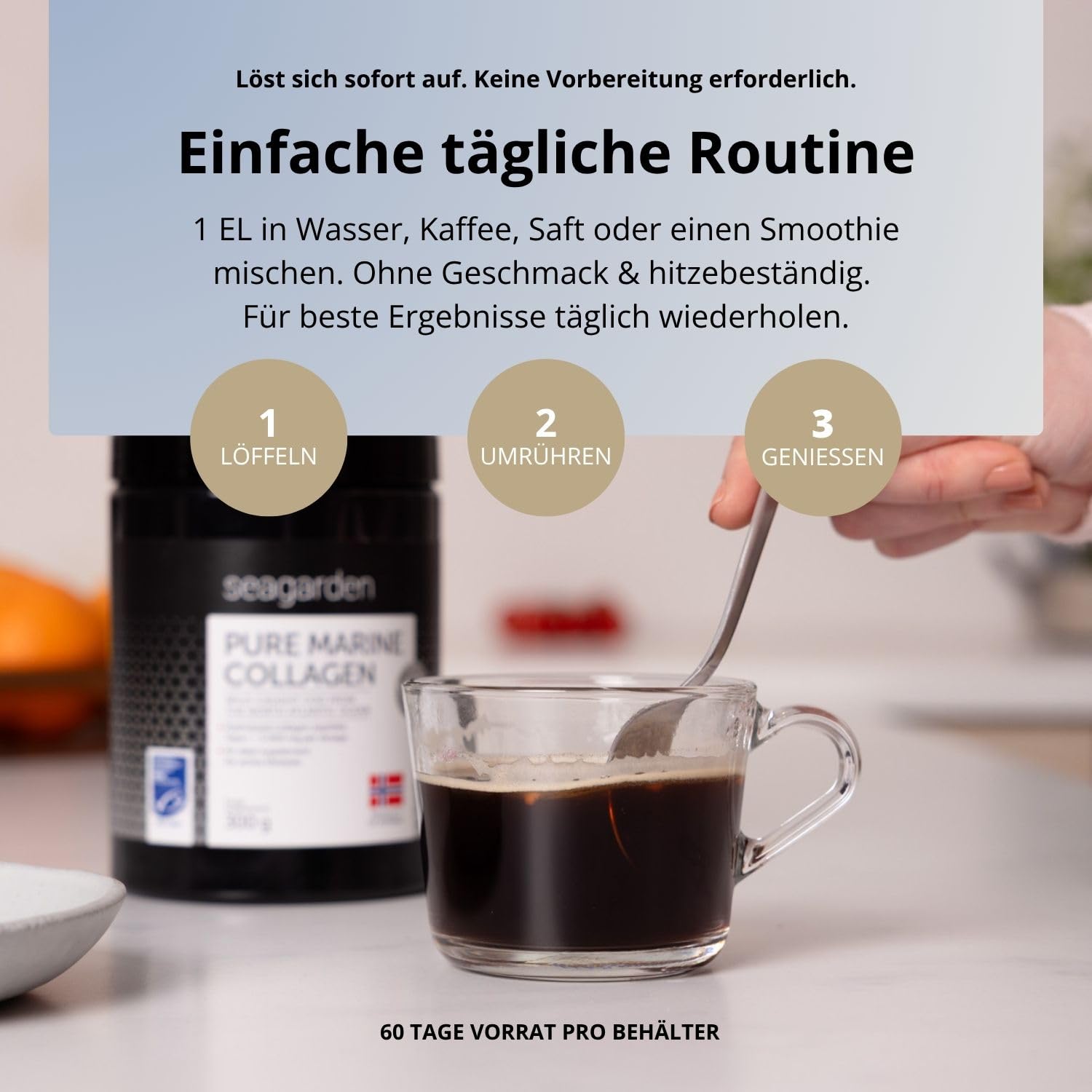 Seagarden Meereskollagen Typ 1 Pulver - 300 g, 60 Portionen