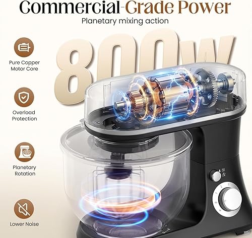 Miniatura 2 de 800W Stand Mixer with 5.3QT Bowl, 6-Speed with Pulse Electric Kitchen Mixer, Food Mixer with Dough Hook, Whisk, Beater Tilt-Head & Non-Slip Base for