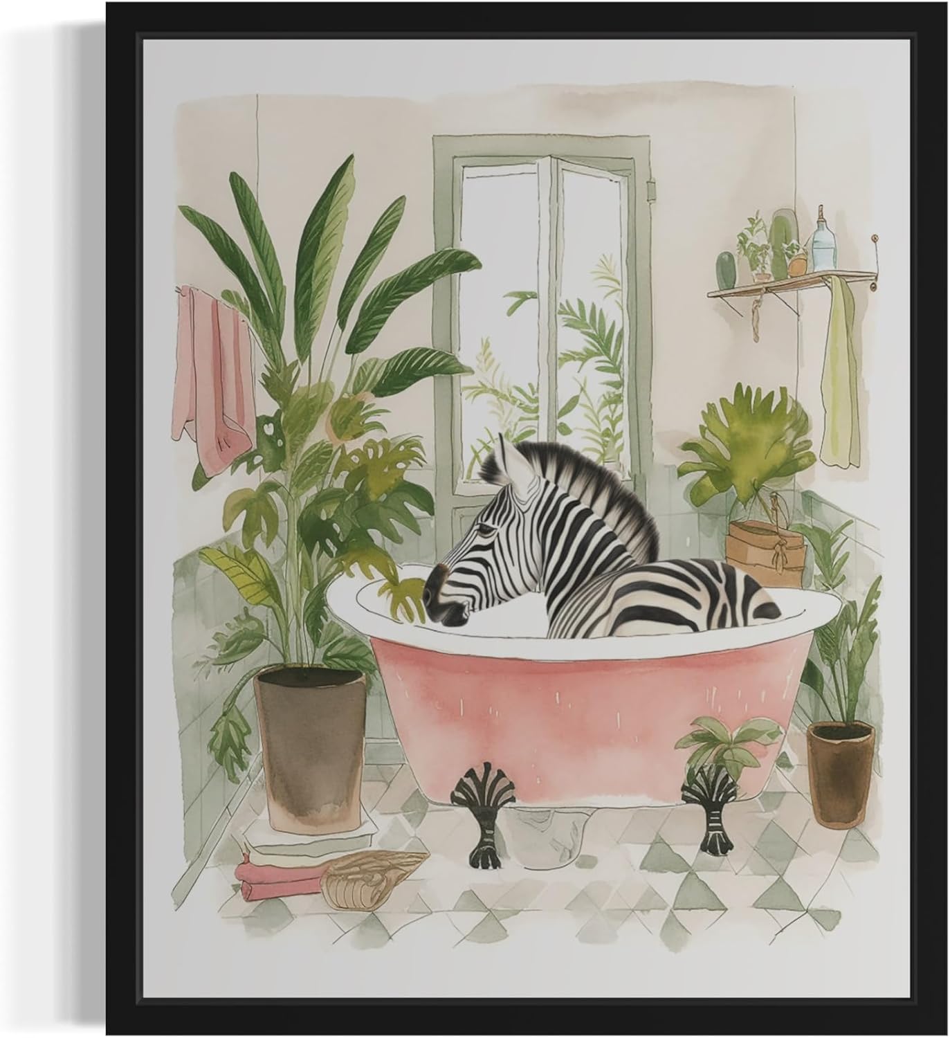 Zebra 3 Wall Art Poster Print, Animal Bathtub Pictures Restroom Wall Art Painting for Bathroom Decor Gallery 49 (Zebra 3, 16 x 20 inches, Black Frame)