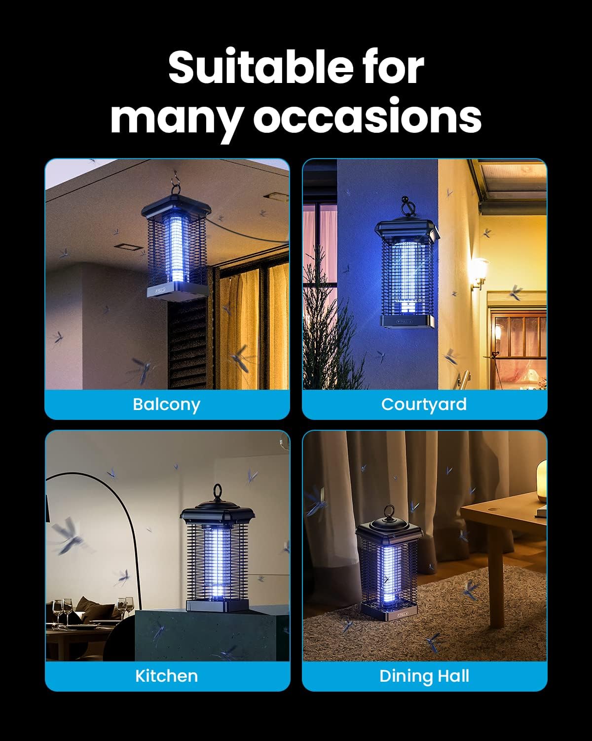 Gaiatop Bug Zapper Outdoor, 4000V 18W Mosquito Zapper Outdoor with 5ft Power Cord, Waterproof Electric Insect/Fly Trap Zapper Killer for Home Backyard Garden Patio - Black