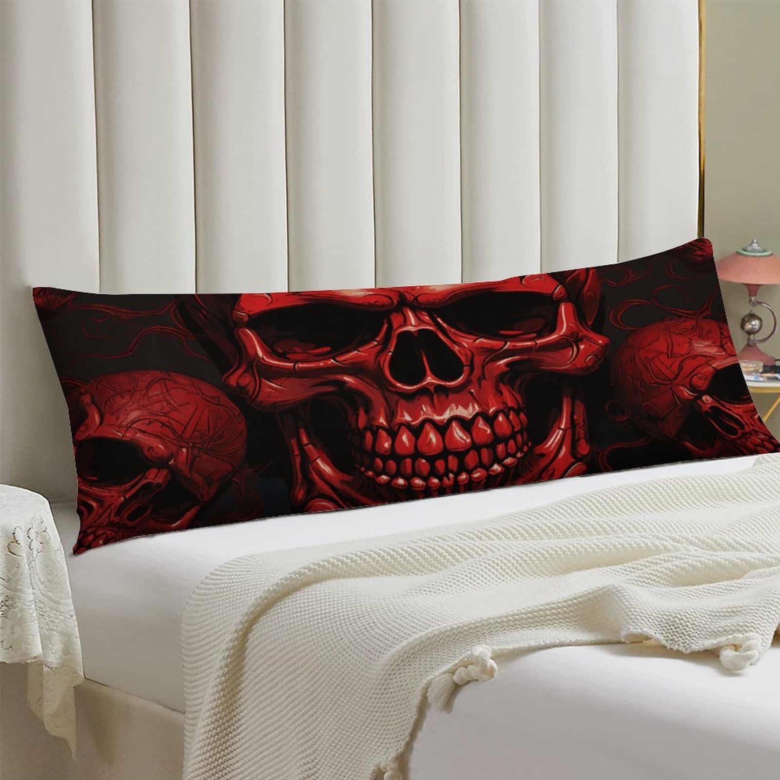 Body Pillow Cover 20x54 Long Pillow Case with Invisible Zipper Breathable Microfiber Red Skulls Pillowcase Soft Cozy Protector for Bedroom Couch Sofa Bed Home Decor All Seasons