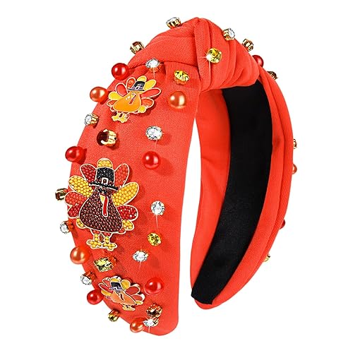 NVENF Diadema de Acción de Gracias para mujer, con cuentas de pavo, accesorios de otoño, diadema con perlas y diamantes de imitación, diadema