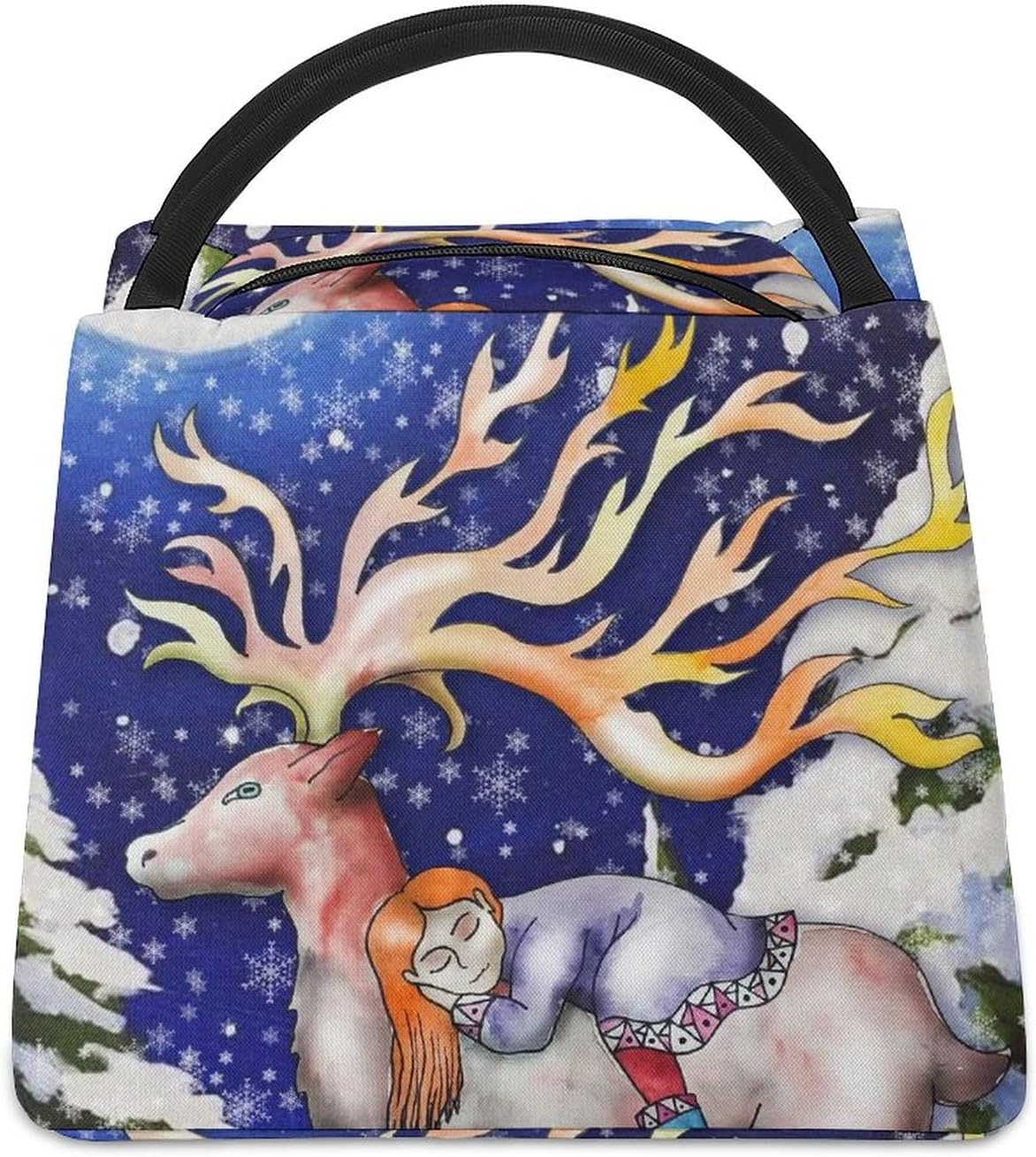 YINGDPrinted Lunch Bag Insulated Handbag Small Portable Lunch Bag for Women Men Kids Moonwood Sleep
