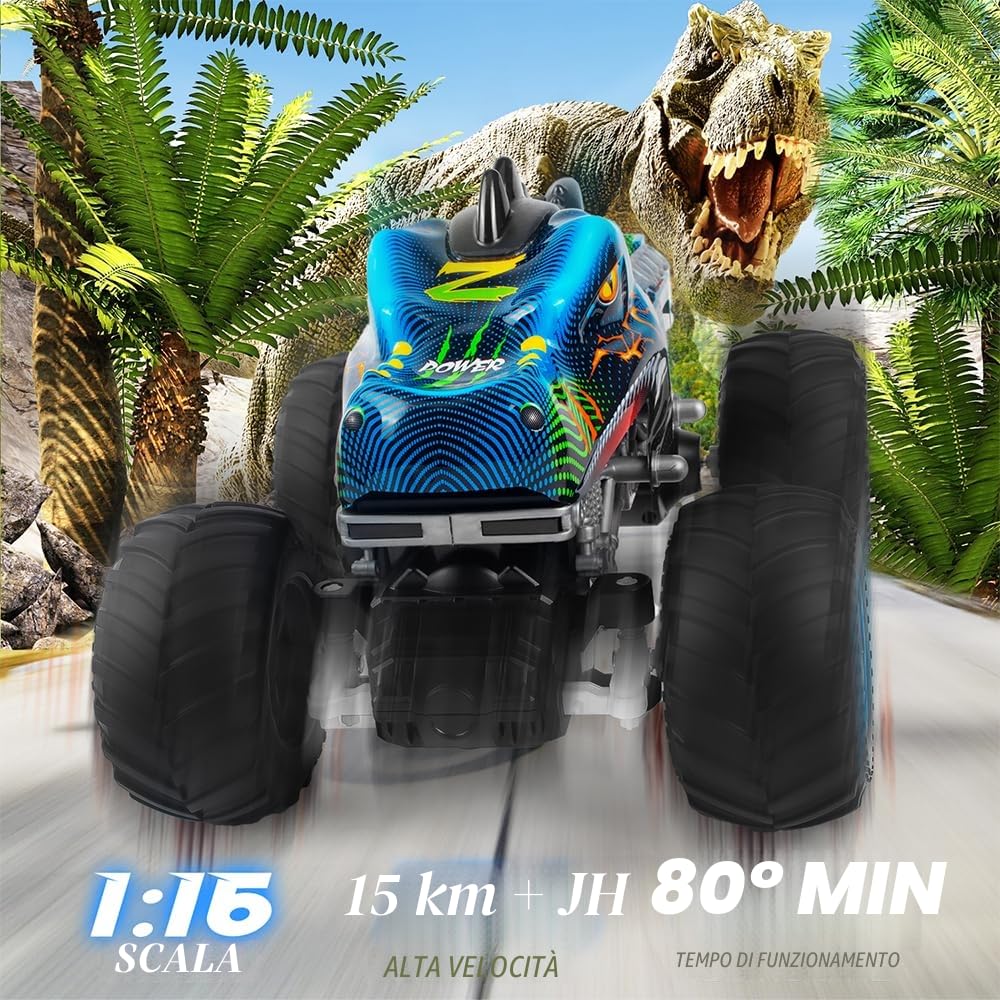 Macchina Telecomandata 1:16 Dinosauro RC Monster Truck 2.4 GHz 20 Km/h Auto Telecomandata con Nebbia Spray Musica Luci LED Auto Radiocomandata RC Auto per Bambini di 4 5 6 7 8 anni