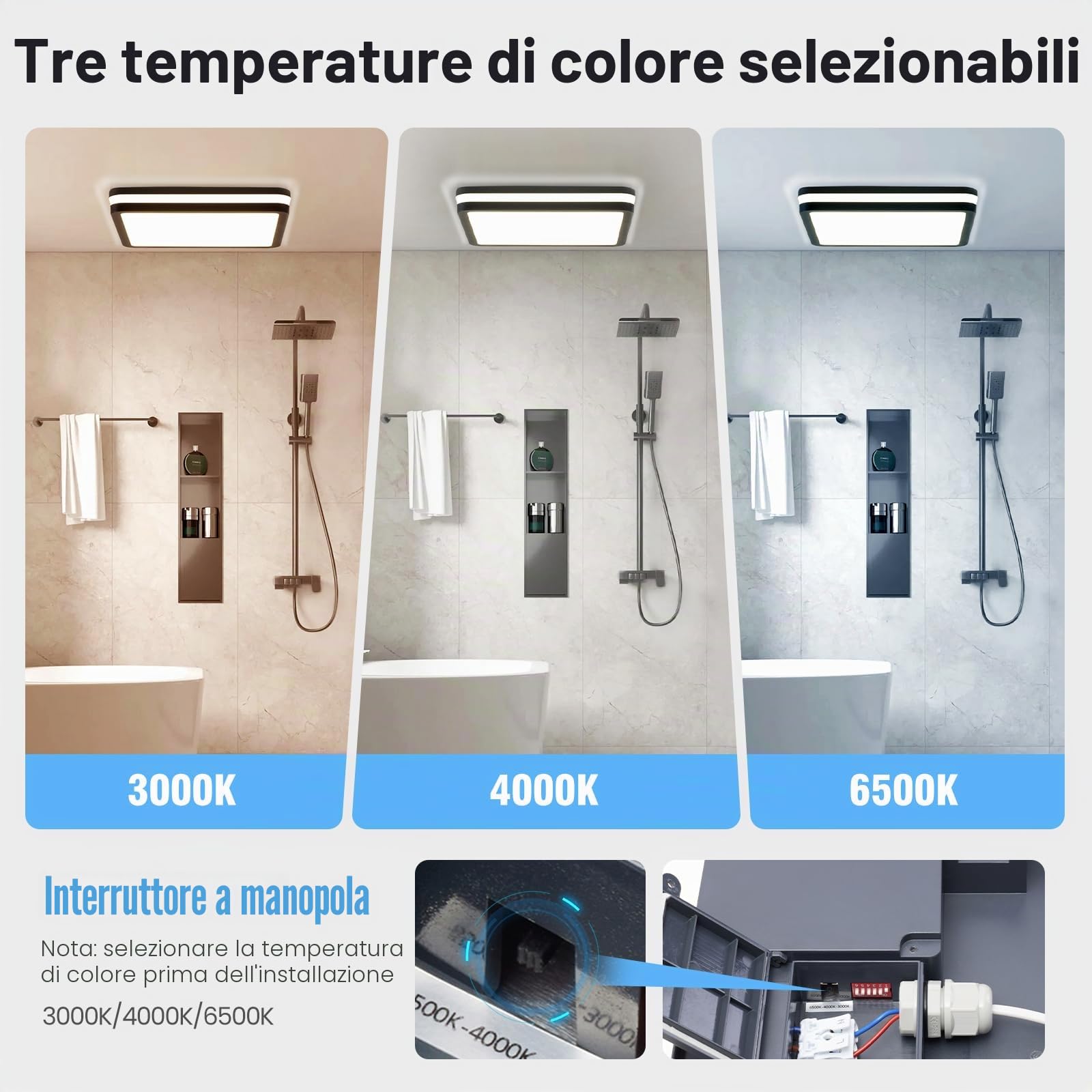 LEZOE Plafoniera LED con sensore di movimento IP65 impermeabile, 30W 4500lm 150(Lm/W) lampada da soffitto con sensore 3000K/4000K/6500K Ideale per bagno, garage, corridoio, balcone 26x26x6cm Grigio