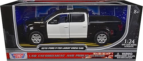 Motormax 76981 - Camión pickup de cabina de tripulación Lariat 2019 sin marcar Serie 124 Modelo fundido a troquel en blanco y negro liso