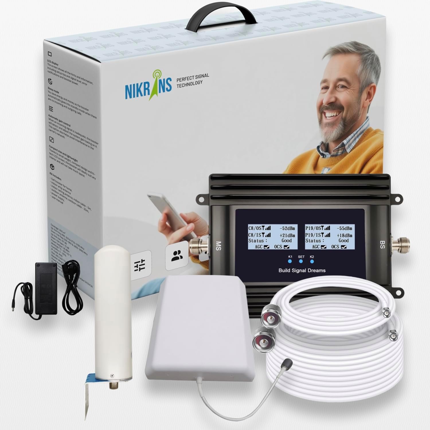 Nikrans 5-Band Cell Phone Signal Booster for Home - Covers up to 5,000 sq ft - Supports 5 Frequency Bands - Compatible with Verizon, AT&T, T-Mobile