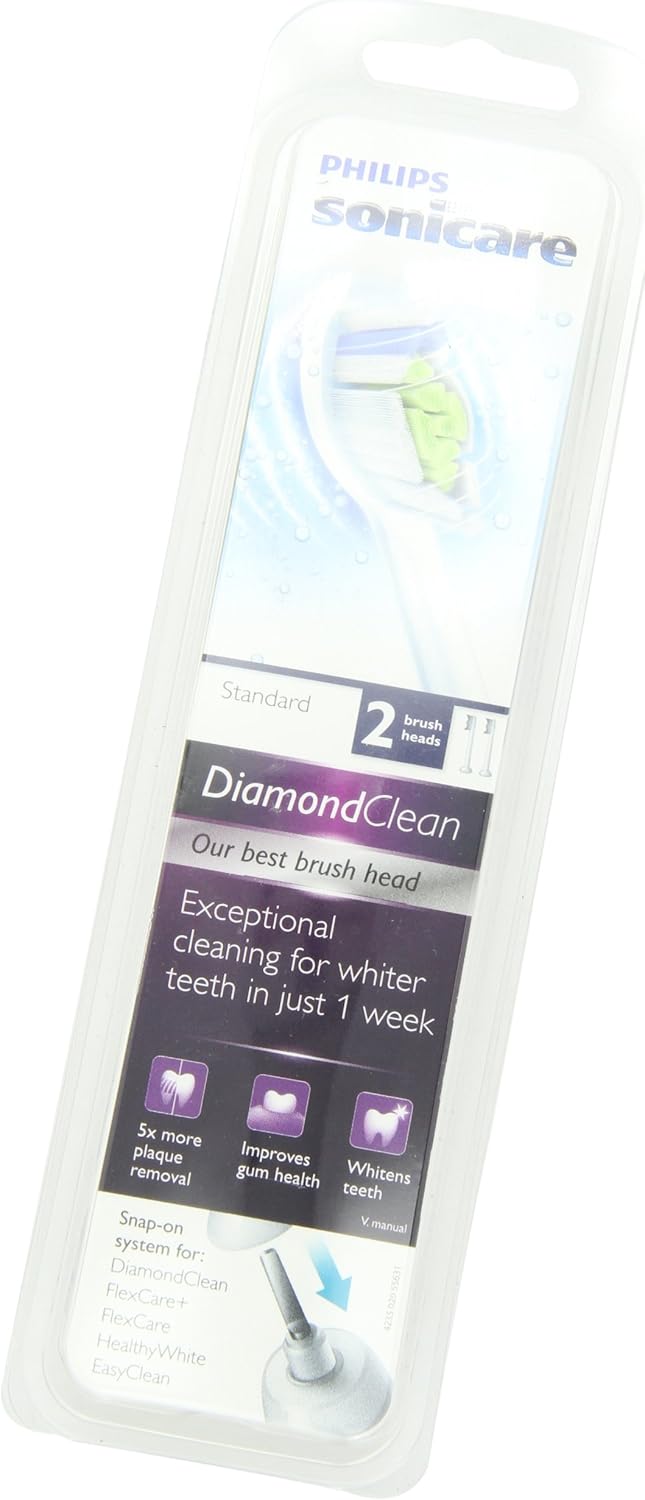 Philips Sonicare Genuine DiamondClean replacement toothbrush heads, HX6062/64, White 2-pk