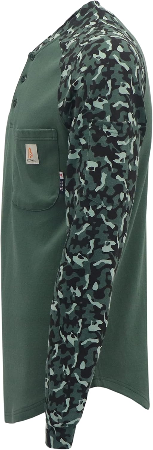 BOCOMAL FR Shirts Flame Resistant Henley Printed and Camo Two Tone 7oz Men's Fire Retardant Work Shirts - Image 2
