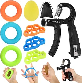8 Stücke Handtrainer Unterarmtrainer Set Mit Smart Zähler, Einstellbarer Griffkraft Trainer 10-100 Kg, Fingertrainer, Handringe, Anti-Stress Ei Ball – Für Klettern, Fitness, Arthrose, Rehabilitation