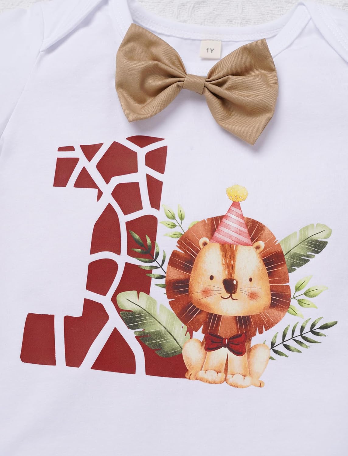 IBTOM CASTLE Baby Boy First Birthday Outfit Safari Jungle Short Sleeve Bowtie Romper Suspenders Shorts Hat Cake Smash Set - Image 5