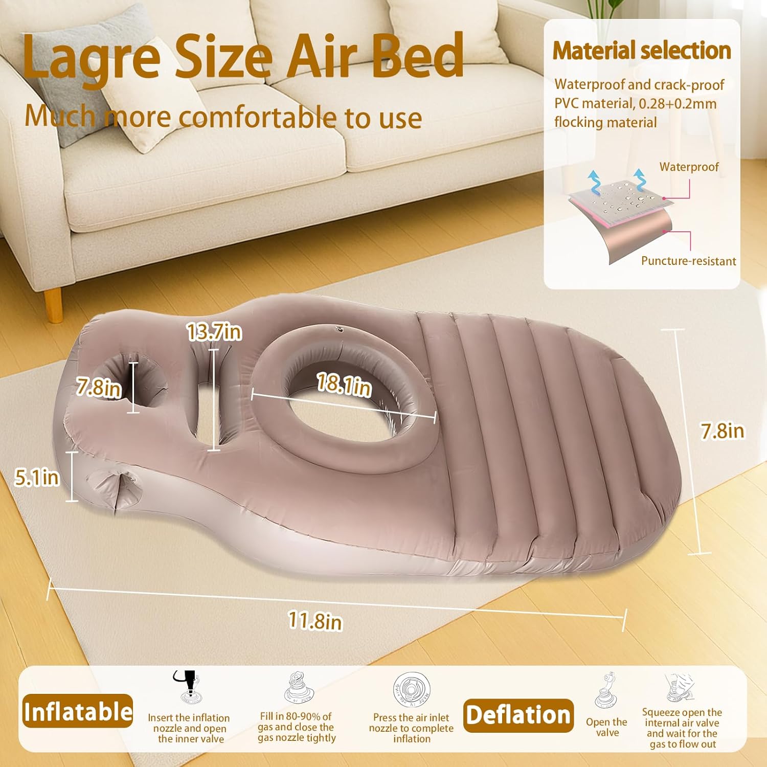 Inflatable Pregnancy Sleep Pillow: for Stomach Sleeping Full Body Mattress with Belly Hole Maternity Airbed for Pregnant Women Pregnancy Rest,Back & Hip Pressure Relief