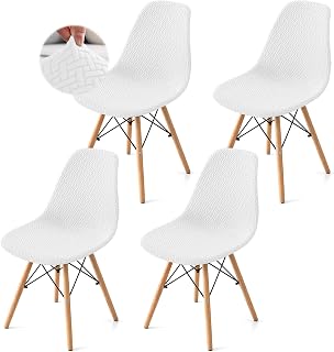 Stuhlhussen 4er Set, Niedriger Rücken Stuhlabdeckung, Stretch Stuhlbezug Jacquard Shell Esszimmerstühlhussen, Abnehmbarer Waschbarer, für Hotel Bankett Hochzeit Partei Deko, Weiß