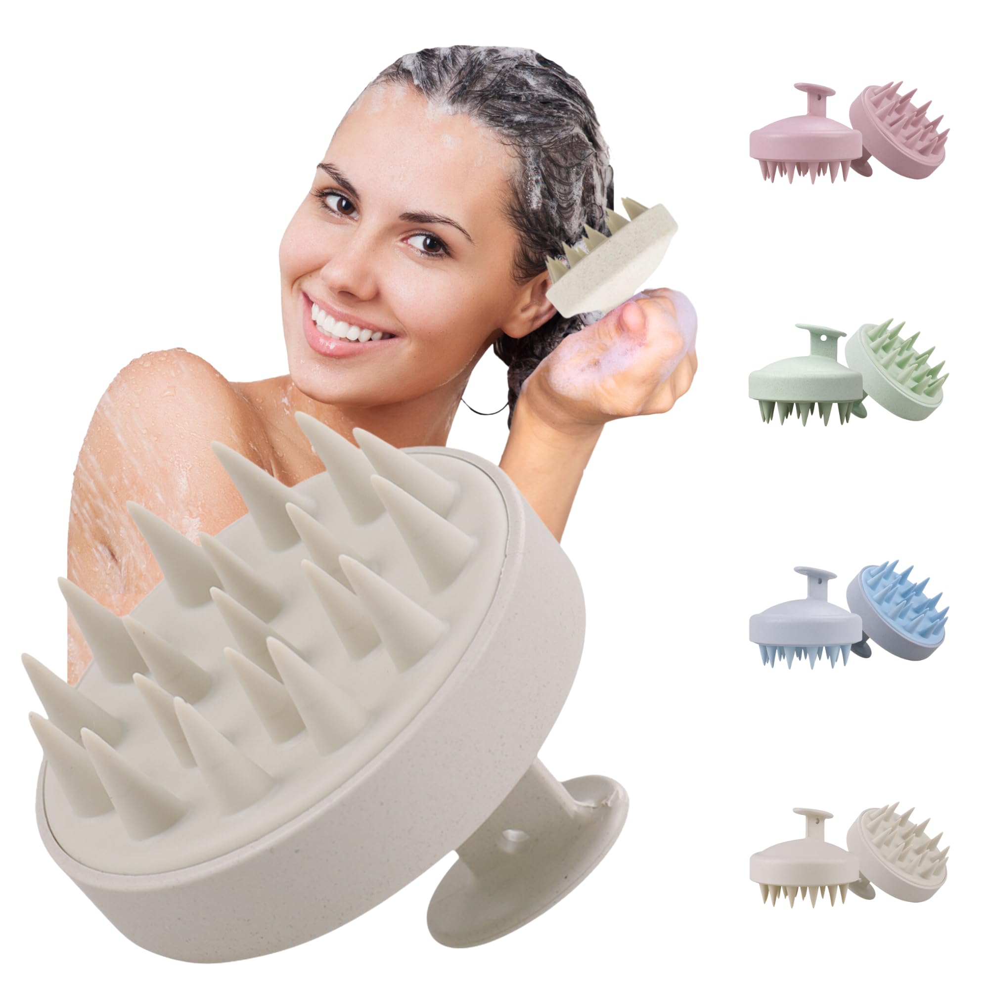 DREHKO Cepillo Cuero Cabelludo, Masajeador cuero Cabelludo, crecimiento Capilar, Cepillo Exfoliante Anticaspa, Limpieza Profunda, materiales reciclables, Paja y Trigo + Silicona (BEIGE)