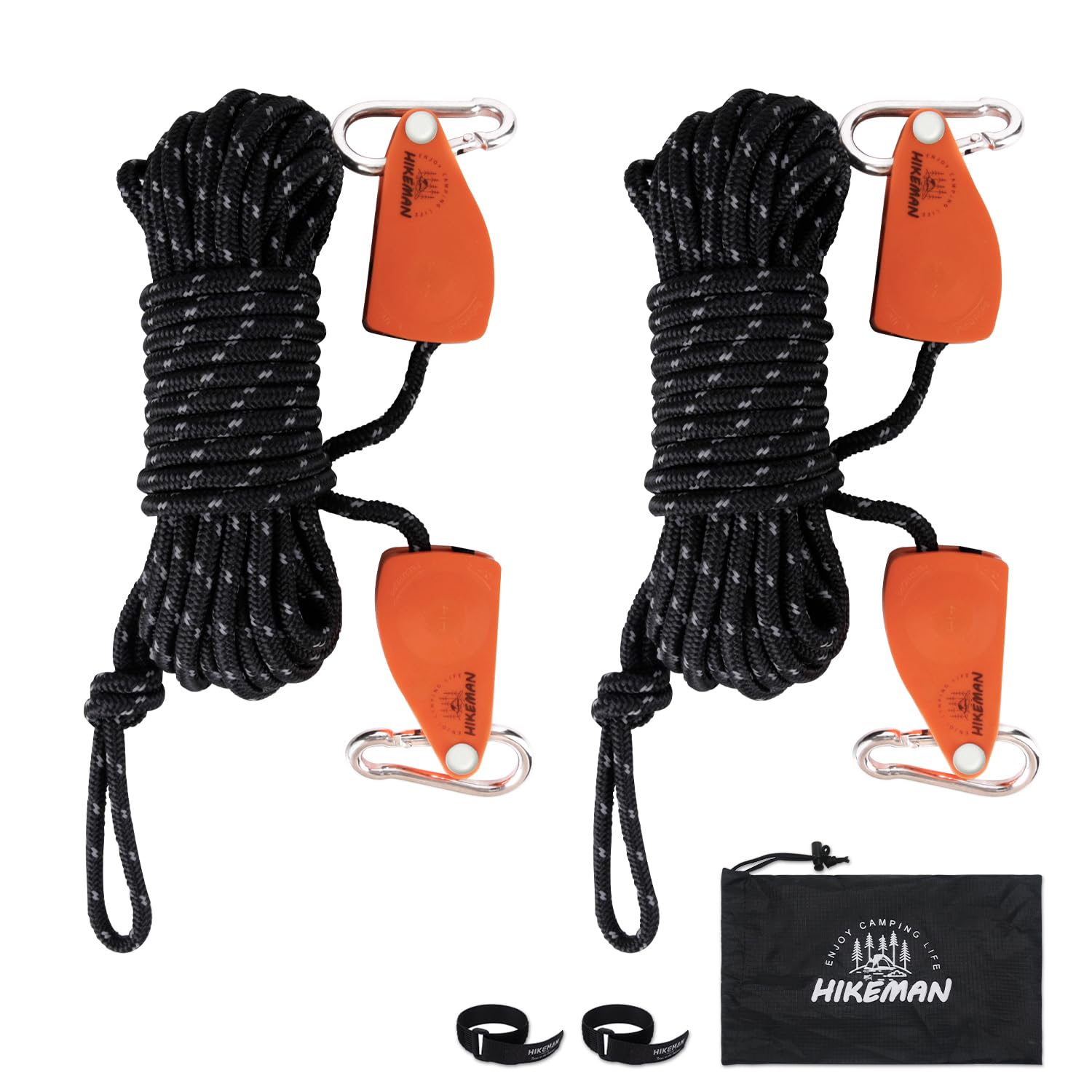 HIKEMAN Tent Guy Ropes with Pulley - 6mm Reflective Cord 10M Tent Guide Rope Portable Adjustable Fix Camping Rope for Outdoor Camping Hiking Awning Tents(Black-2pcs)
