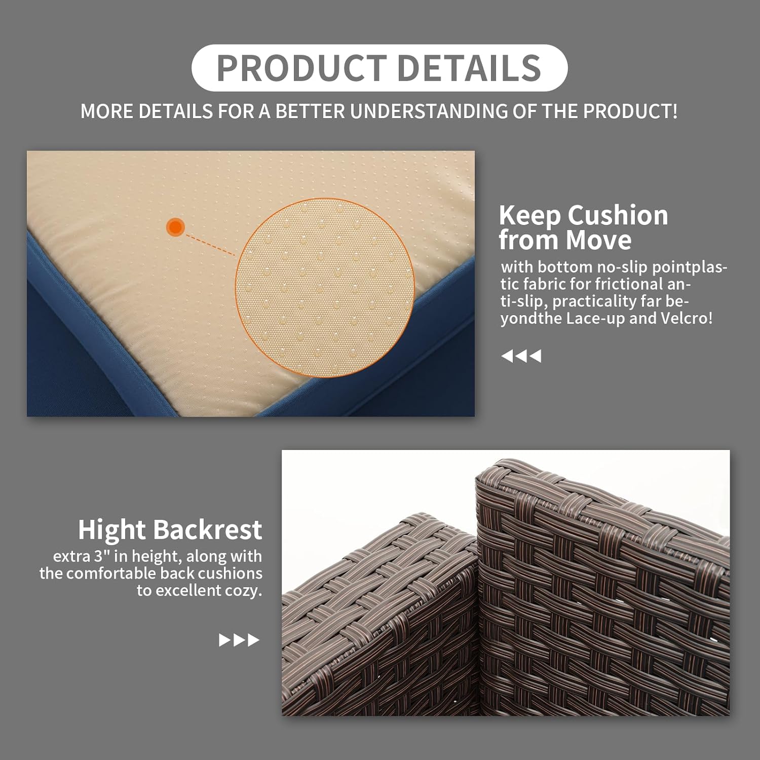 Oasishine Outdoor Couch Wicker Patio Furniture 3-seat Sofa Outdoor Furniture Deep Seat Hight Backrest Waterproof Cover Non-Slip Cushions, Navy Blue