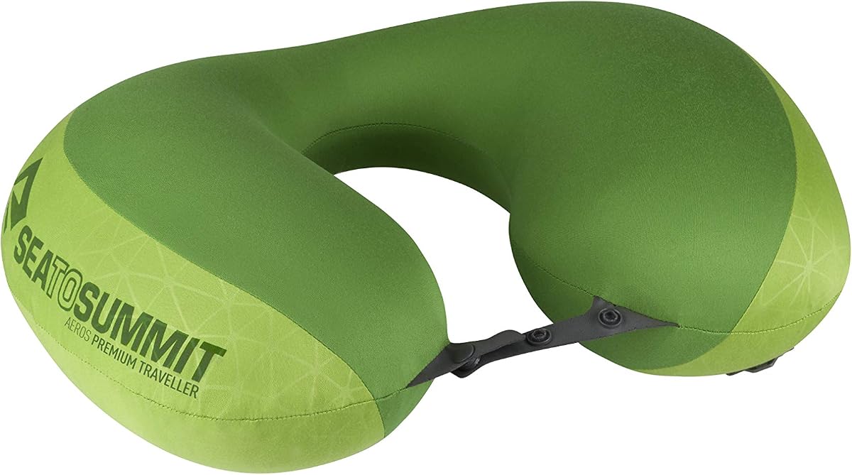Sea to Summit Aeros Premium Traveller Inflatable Neck Pillow, Lime | Luxurious, lightweight inflatable neck pillow with an ergonomic shape delivers max comfort for airplane and car travel
