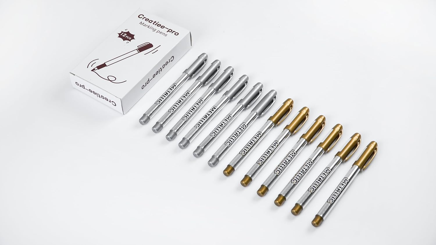 12Pcs Metallic Marker Pens, Creatiee Gold Silver Metallic Signature for Card Making Rock Painting Glass, Paint Pens, Markers & Daubers