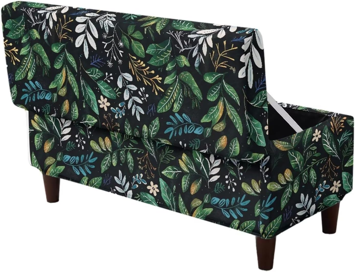 Leaf Print Rectangular Ottoman Slipcover Stretch Storage Bench Cover Soft Fabric Elastic Bottom Footrest Stool Protector for Living Room Bedroom Home Decor, M