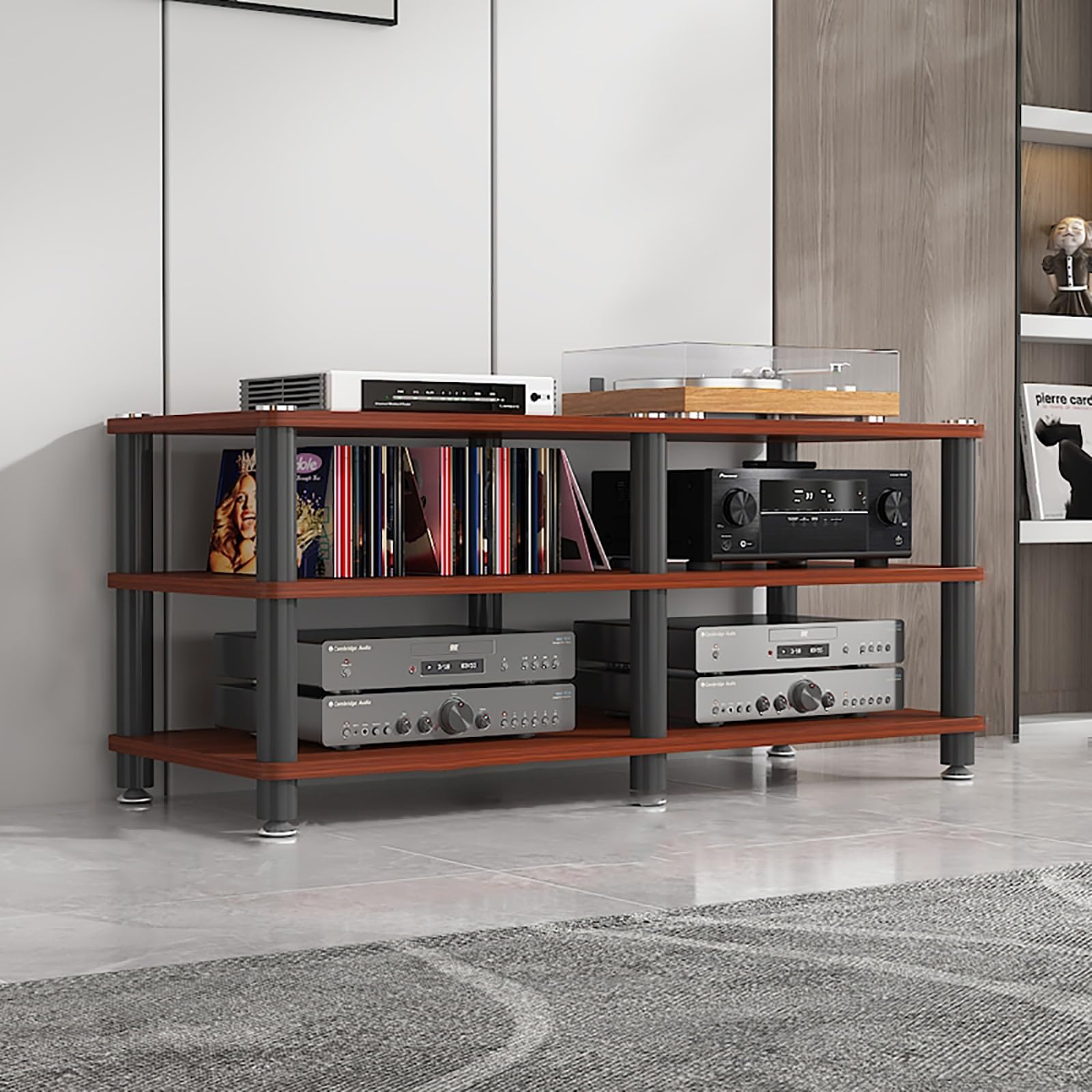 Szafka Media Audio Tower Stojak na konsolę do gier Stojący stojak audio Stojak na głośnik Nowoczesny stojak na media audio wideo Łatwy montaż dla żywej przestrzeni do nagrywania gier. (Oryginalny ho
