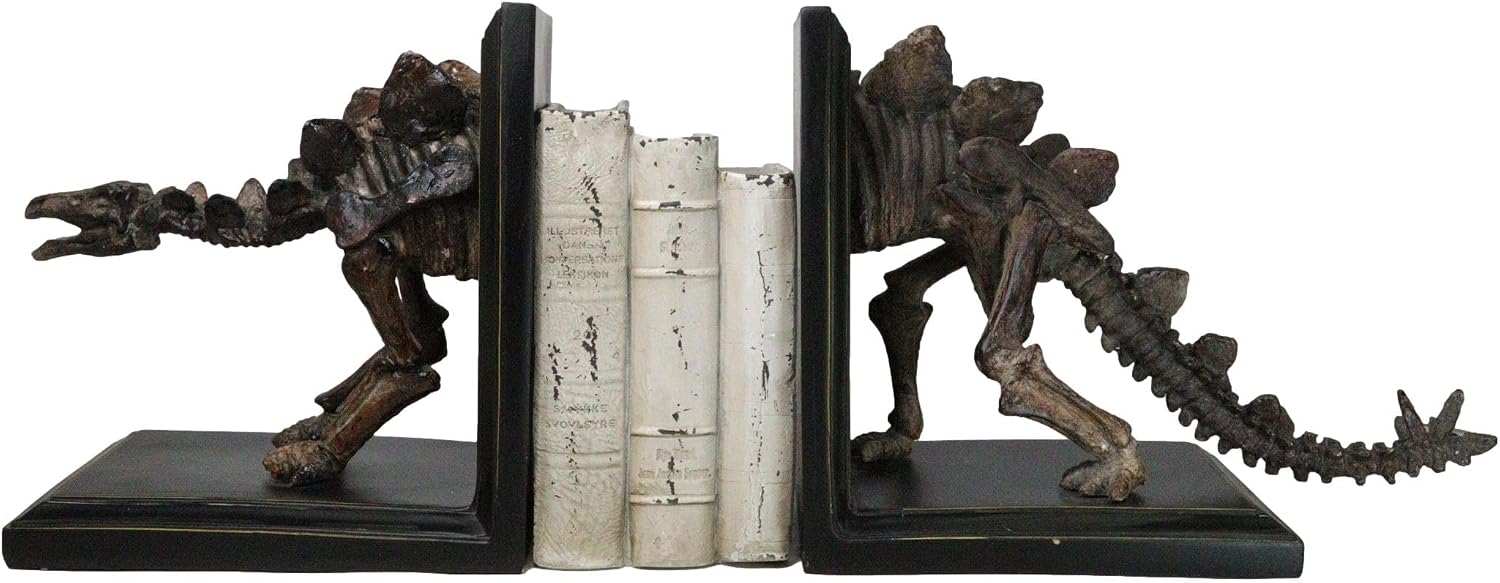 Ebros Museum Gallery Quality Prehistoric Stegosaurus Dinosaur Fossil Skeleton Bookends Pair Set Statue 9.75" High for Archaeology Fans Excavation of Ice Age Jurassic Era Decor Figurine Model