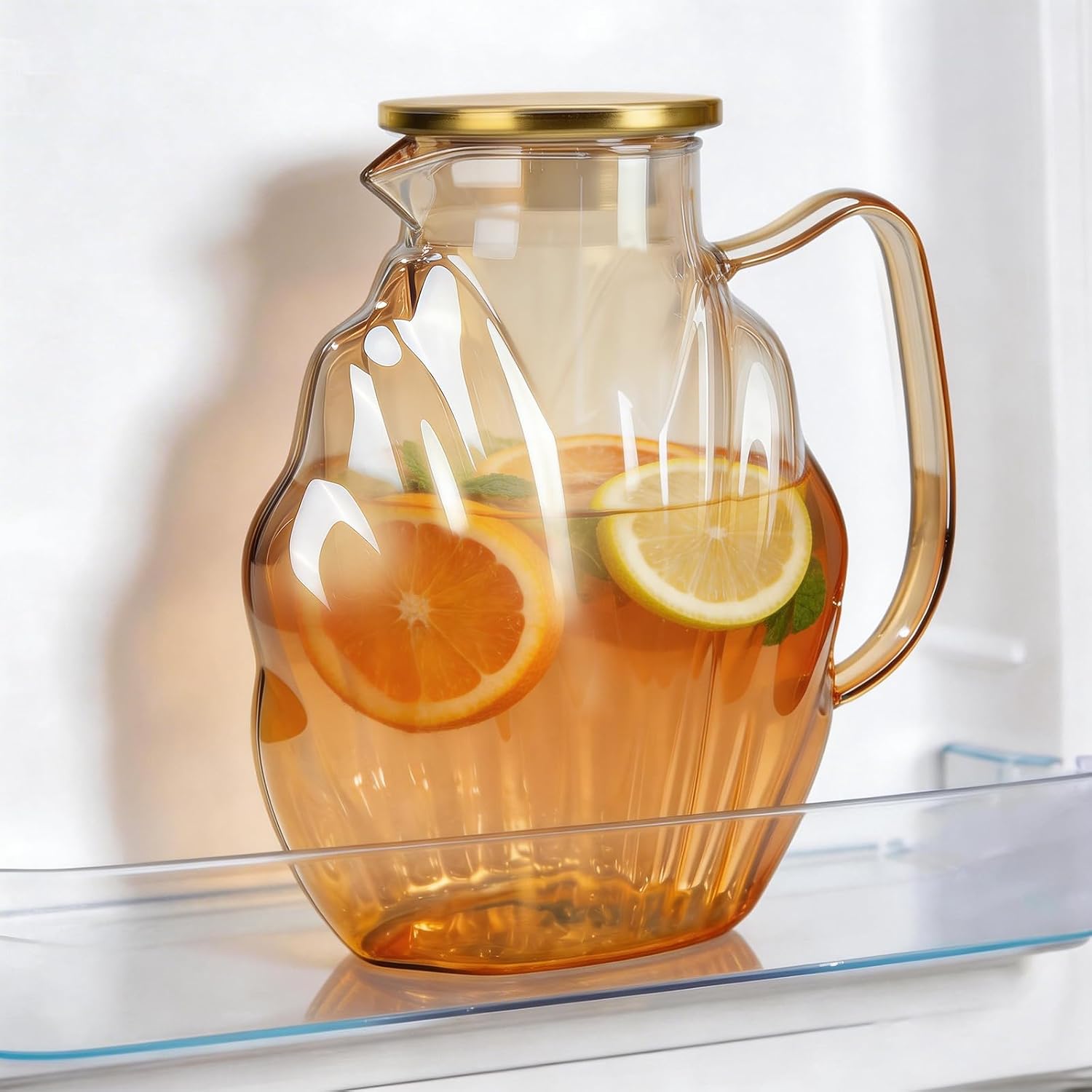 2L Glass Pitcher with Lid, Borosilicate Water Jug for Iced Tea